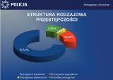 Na fotografii grafika w formie wykresu kołowego przedstawiające proporcje przestępczości w mieście Gliwice i powiecie gliwickim.