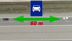 Grafika wyznaczająca odległość między samochodami 60 metrów.