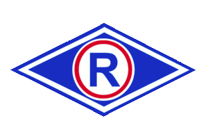 Symbol graficzny policji drogowej - litera R w rombie