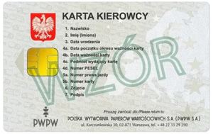 Karta kierowcy wzór z rubrykami dotyczącymi kierowcy