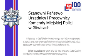 grafika 100 lecie służby cywilnej i życzenia od kierownictwa gliwickiego garnizonu dla pracowników cywilnych.