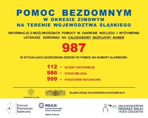 Pomoc bezdomnym na terenie województwa śląskiego pod numerem 987