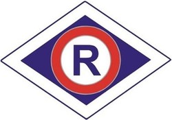 Logo policji drogowej - romb a wewnątrz litera R