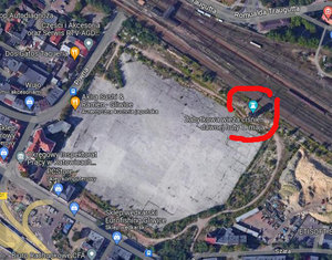Na zdjęciu mapa google na której zaznaczono lokalizację wieży ciśnień.,