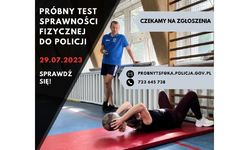 Grafika prezentująca salę gimnastyczną i napisy zachęcające do wzięcia udziału w ćwiczeniach.