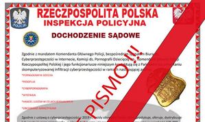 Na zdjęciu grafika z rzekomym listem - pismem id Policji z napisem rzeczpospolita Polska Inspekcja Policyjna