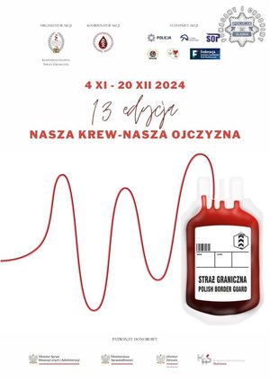 Na zdjęciu grafika obrazująca worek na krew z rurką i napis 18 listopada