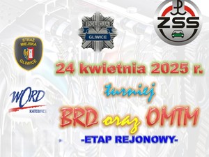 Plakat zapraszający na etap rejonowy turnieju brd i mtm