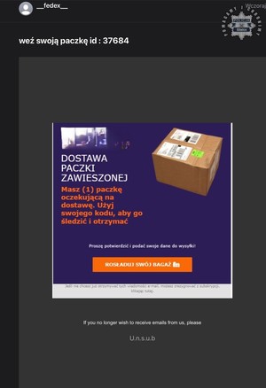 Na zdjęciu widoczny fałszywy mail z firmy przewozowej.