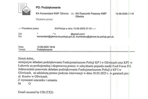 Podziękowanie wysłane e-mailem
