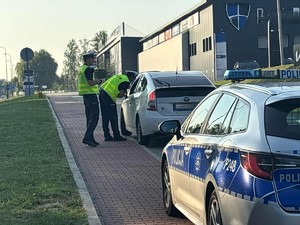 Policjanci kontrolują furgonetkę