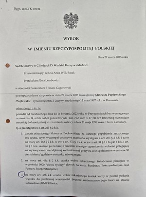 Wyrok skazujący Mateusza Popławskiego