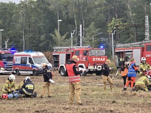 Policjanci ruchu drogowego pilnują terrorystę.