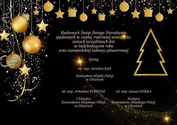 Kartka Świąteczna z życzeniami:
Radosnych Świąt Bożego Narodzenia 
samych szczęśliwych dni 
w nadchodzącym roku
oraz szampańskiej zabawy sylwestrowej.