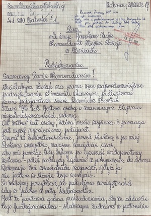 List od mieszkanki Zabrza dla gliwickiego Policjanta